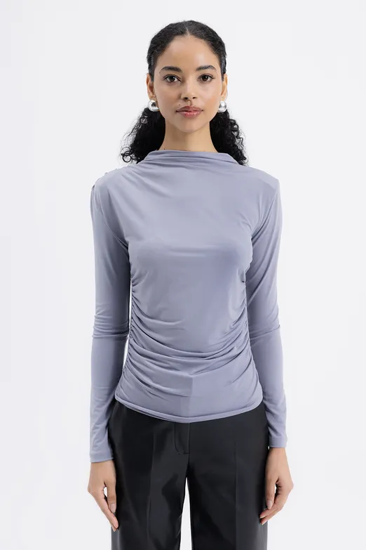 Bayan Gri Drapeli Top - BSL