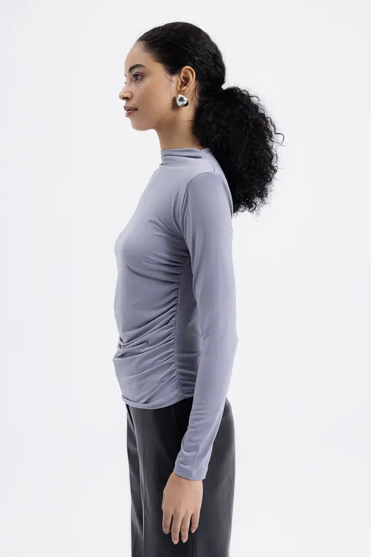 Bayan Gri Drapeli Top - BSL