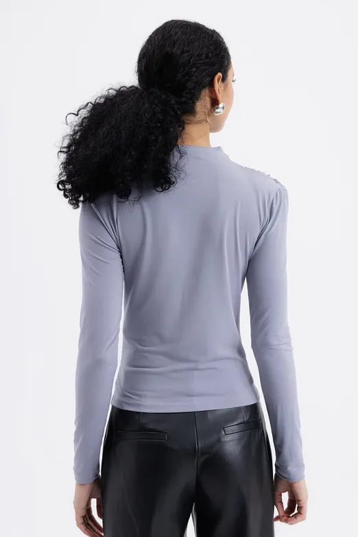 Bayan Gri Drapeli Top - BSL