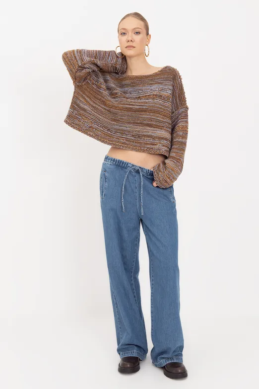 Bayan Lacivert Jogger Denim Pantolon - BSL