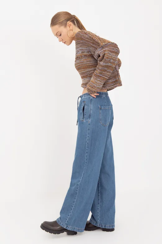 Bayan Lacivert Jogger Denim Pantolon - BSL