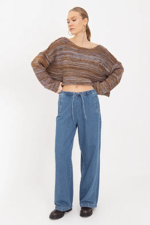 Bayan Lacivert Jogger Denim Pantolon - BSL