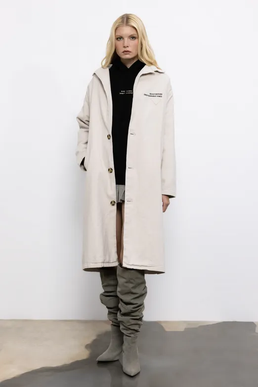 Bayan Ekru Baskılı Oversize Trençkot - BSL