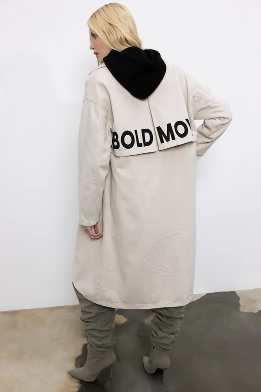 Bayan Ekru Baskılı Oversize Trençkot - BSL