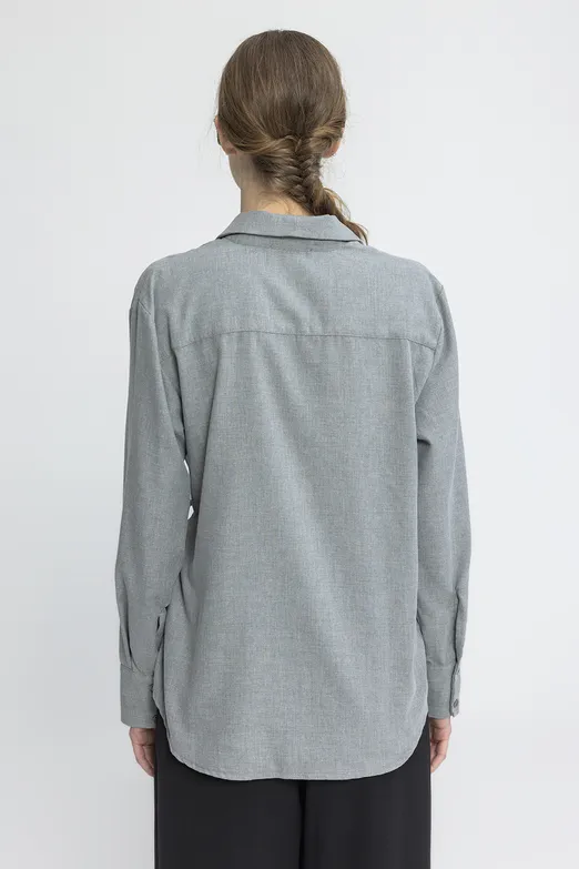 Bayan Gri Bağlama Detaylı Gömlek - BSL