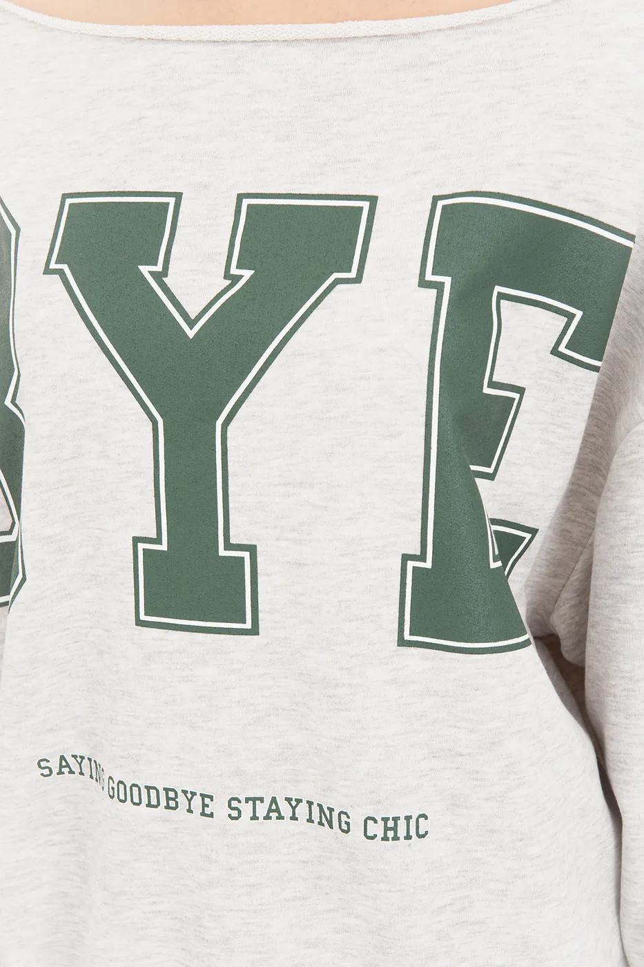 Bayan Gri Baskılı Kayık Yakalı Sweatshirt