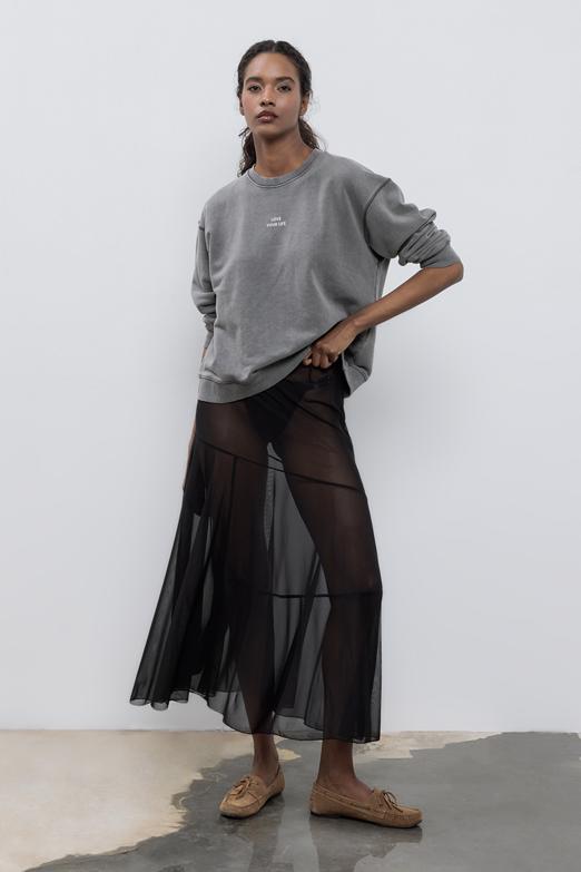 Bayan  Transparan Volanlı Midi Etek