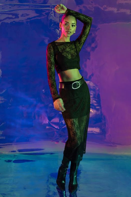 Bayan  Licralı Midi Dantel Kalem Etek