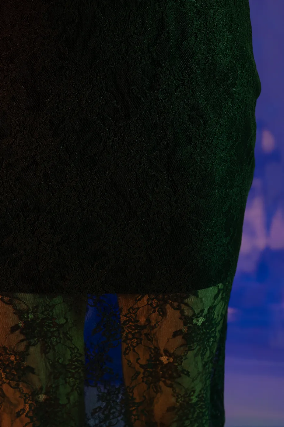 Bayan Siyah Licralı Midi Dantel Kalem Etek