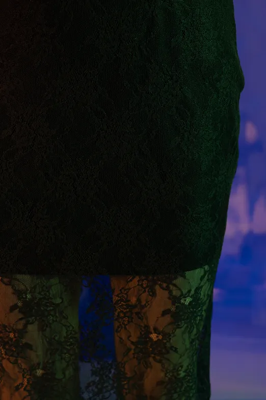 Bayan Siyah Licralı Midi Dantel Kalem Etek - BSL