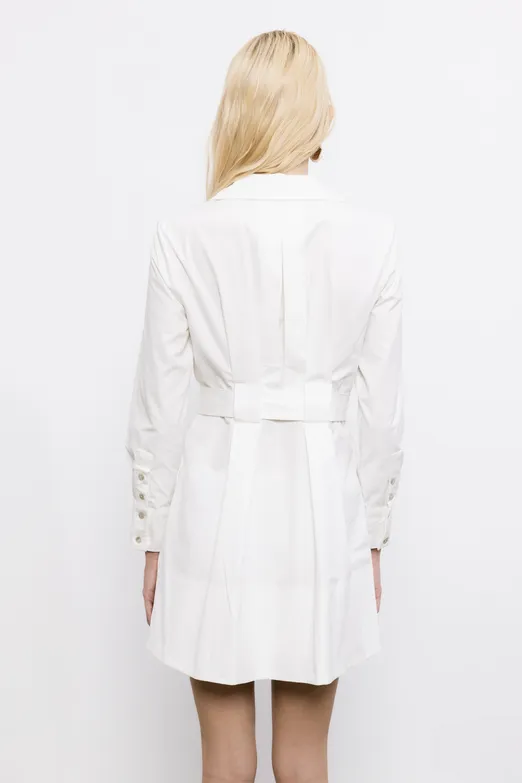 Bayan Beyaz %100 Cotton Mini Gömlek Elbise - BSL