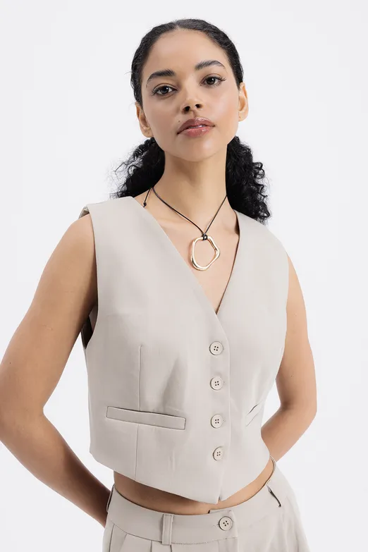 Bayan Taş Crop Fit Yelek - BSL