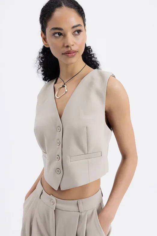 Bayan Taş Crop Fit Yelek - BSL