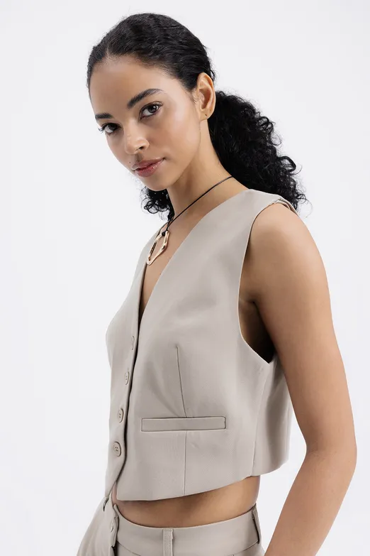 Bayan Taş Crop Fit Yelek - BSL