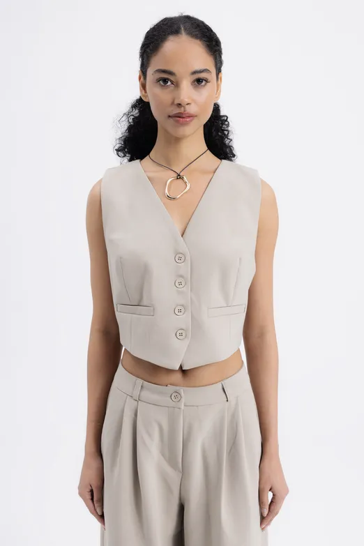 Bayan Taş Crop Fit Yelek - BSL