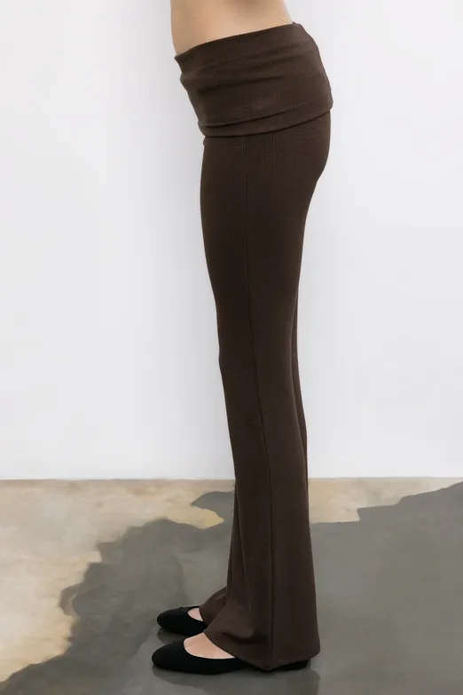 Bayan Kahverengi İspanyol Paça Slim Fit  Pantolon - BSL