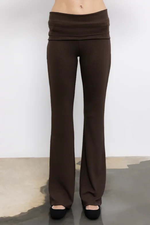 Bayan Kahverengi İspanyol Paça Slim Fit  Pantolon - BSL