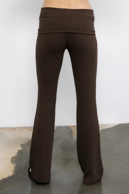 Bayan Kahverengi İspanyol Paça Slim Fit  Pantolon - BSL