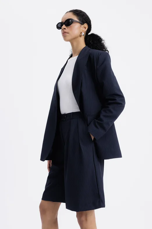 Bayan Lacivert Pileli Bermuda Şort - BSL