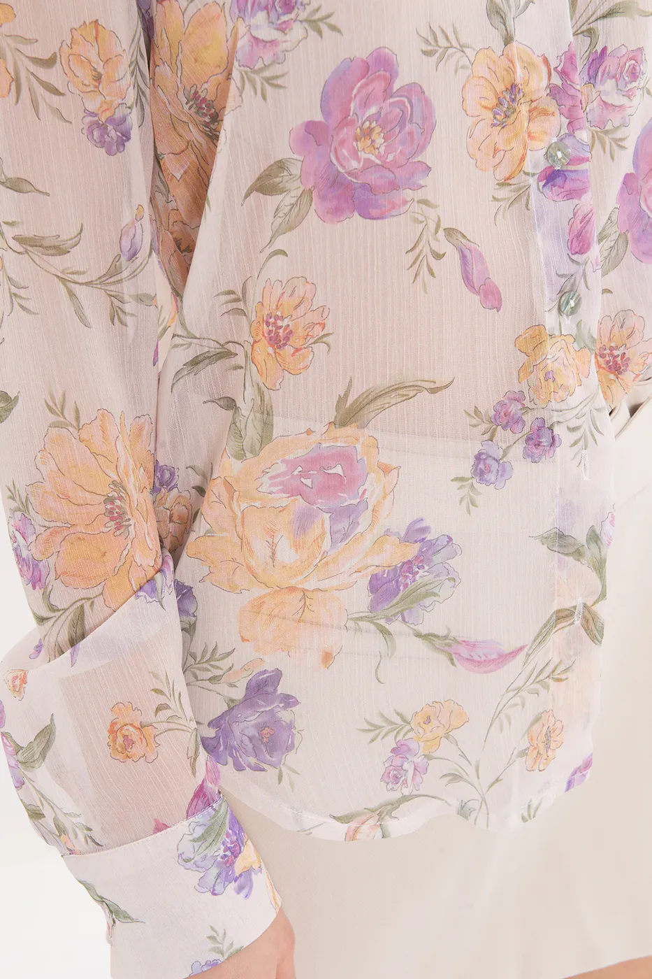 Bayan Ekru Desenli Şifon Gömlek