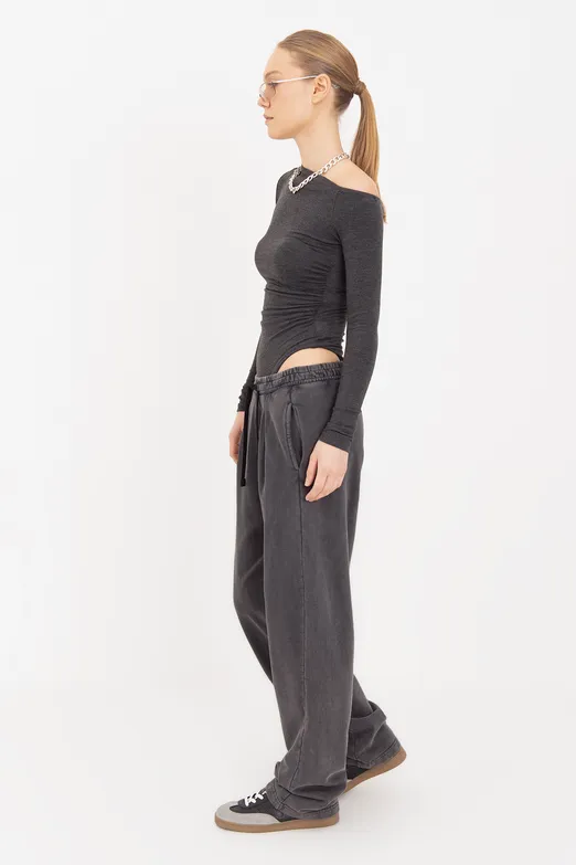 Bayan Antrasit Yıkamalı Pile Detaylı Pantolon - BSL