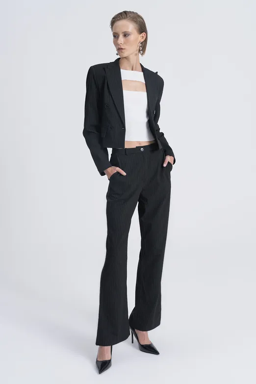 Bayan Siyah Düz Kesim Kumaş Pantolon - BSL