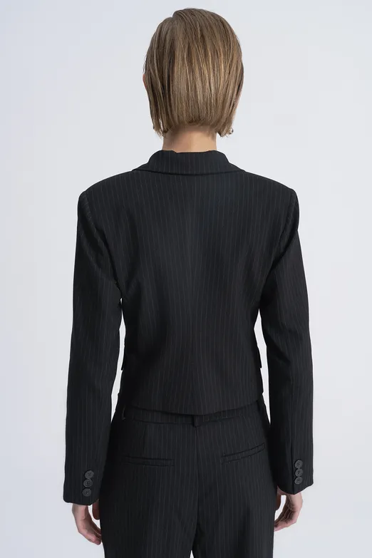 Bayan Siyah Crop Blazer Ceket - BSL