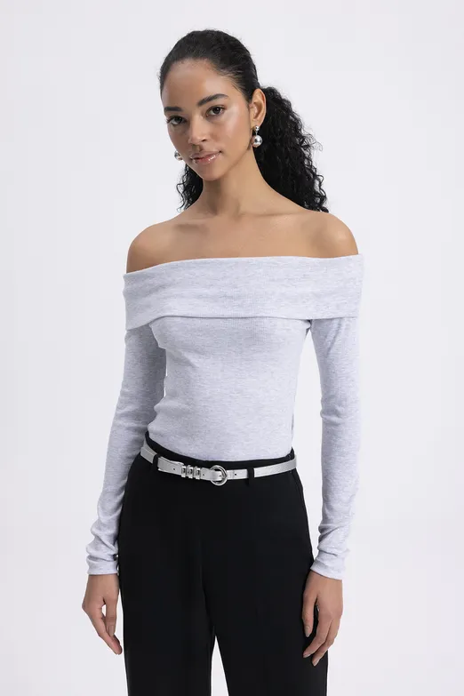 Bayan Gri Madonna Yakalı Top - BSL