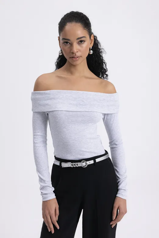 Bayan Gri Madonna Yakalı Top - BSL