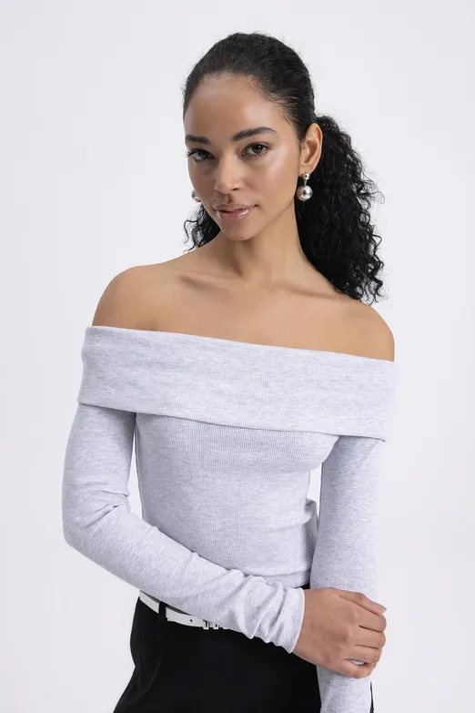 Bayan Gri Madonna Yakalı Top - BSL