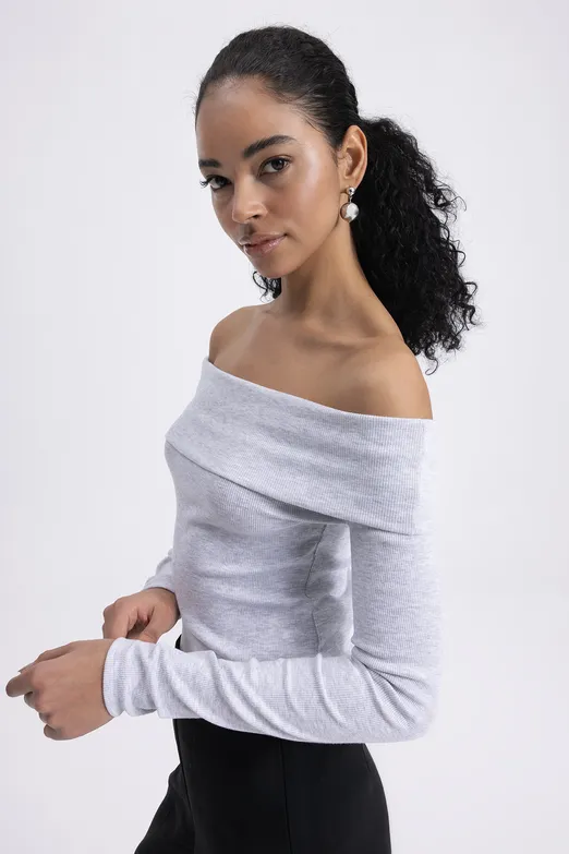 Bayan Gri Madonna Yakalı Top - BSL