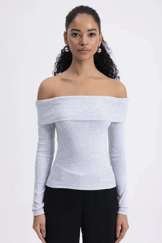 Bayan Gri Madonna Yakalı Top - BSL