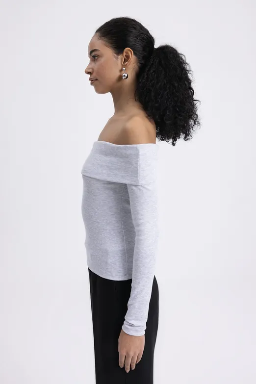 Bayan Gri Madonna Yakalı Top - BSL