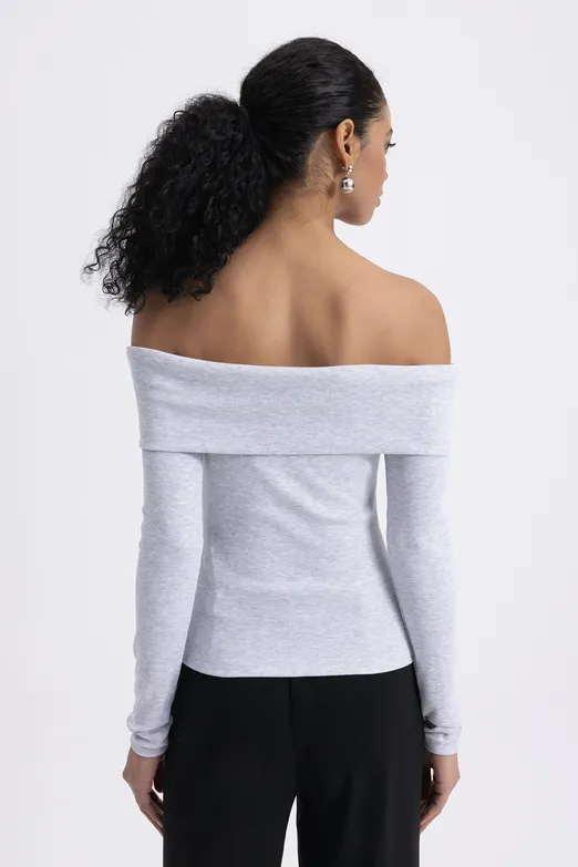 Bayan Gri Madonna Yakalı Top - BSL