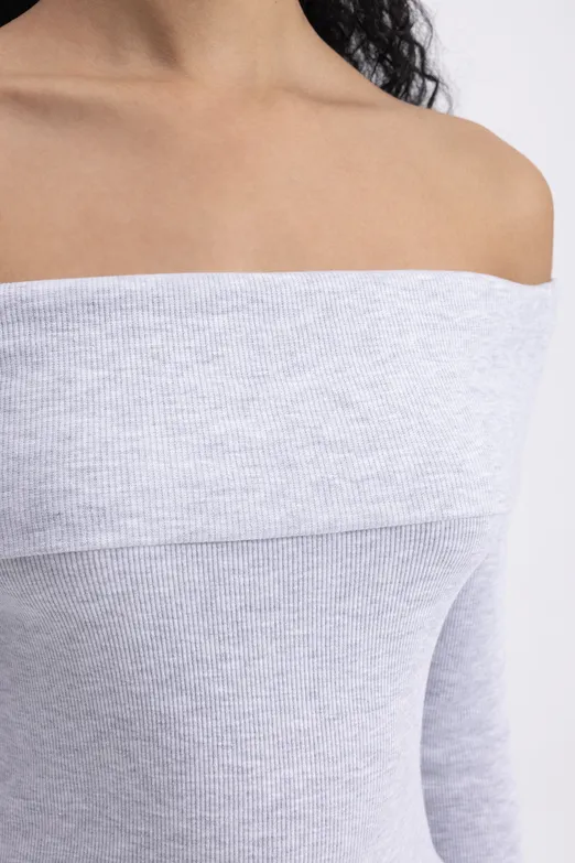 Bayan Gri Madonna Yakalı Top - BSL