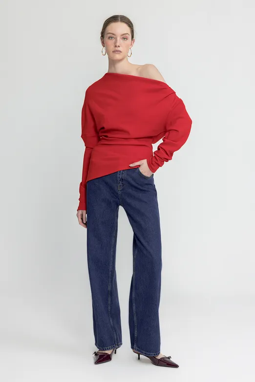 Bayan Lacivert Düz Kesim Denim Pantolon - BSL