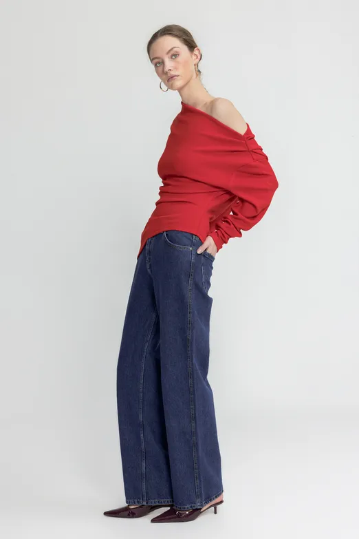 Bayan Lacivert Düz Kesim Denim Pantolon - BSL