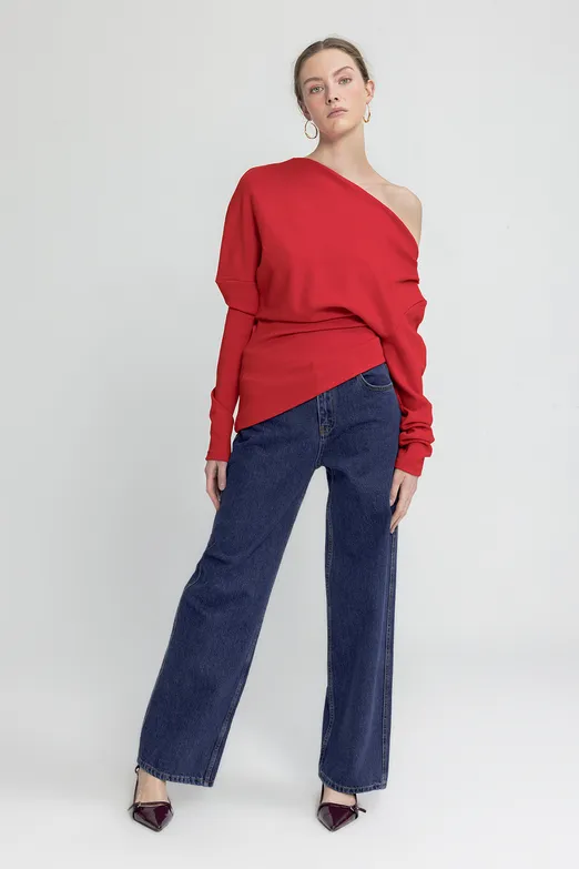 Bayan Lacivert Düz Kesim Denim Pantolon - BSL