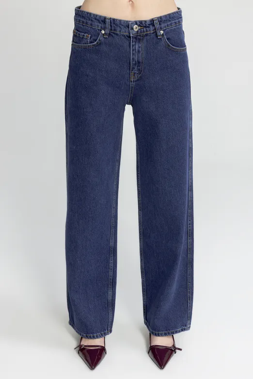 Bayan Lacivert Düz Kesim Denim Pantolon - BSL