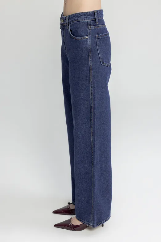 Bayan Lacivert Düz Kesim Denim Pantolon - BSL