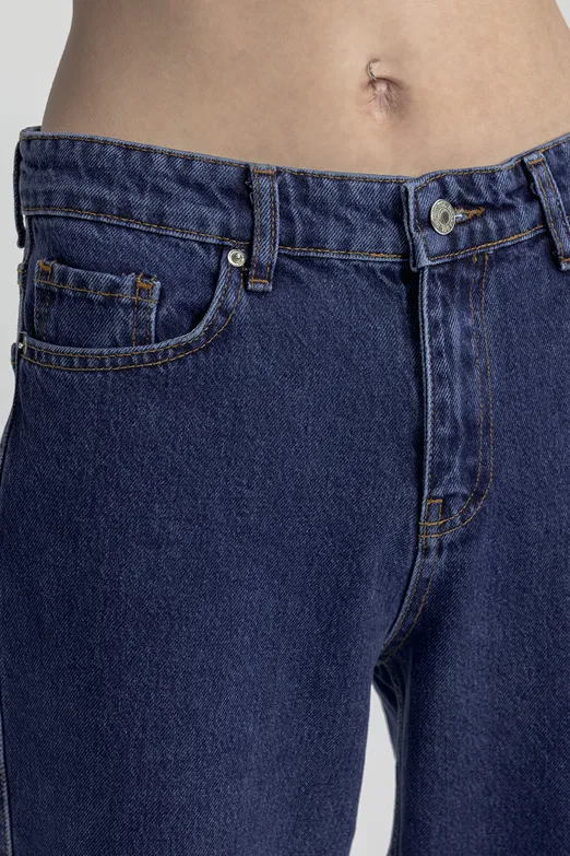 Bayan Lacivert Düz Kesim Denim Pantolon - BSL