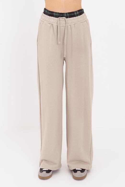Bayan  Kontrast Bel Bantlı Geniş Paça  Pamuklu Pantolon
