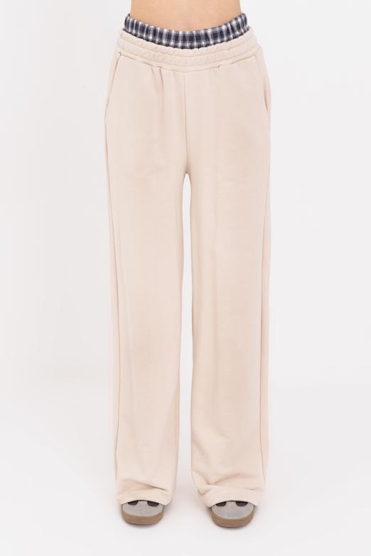 Bayan  Kontrast Bel Bantlı Geniş Paça  Pamuklu Pantolon