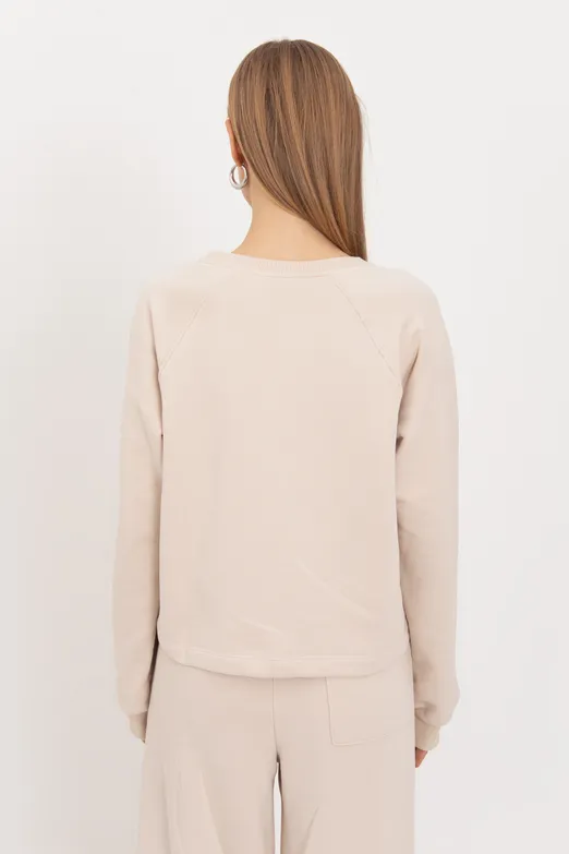 Bayan Bej Patlı Cotton Sweatshirt - BSL