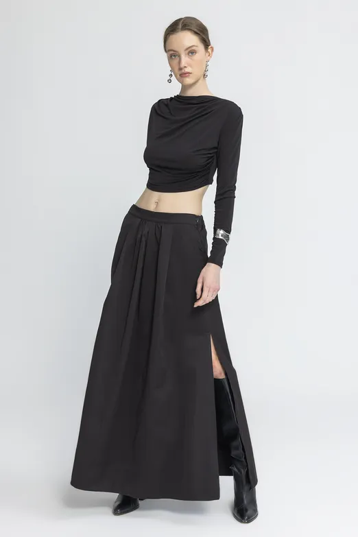 Bayan Siyah Volanlı Maksi Etek - BSL