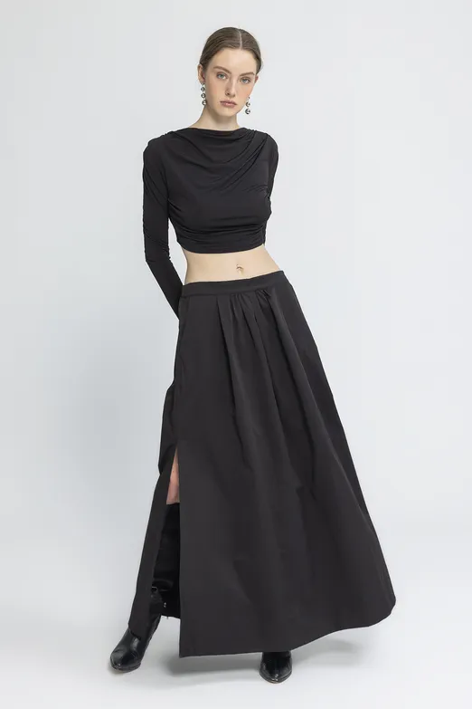 Bayan Siyah Volanlı Maksi Etek - BSL