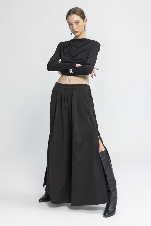 Bayan Siyah Volanlı Maksi Etek - BSL