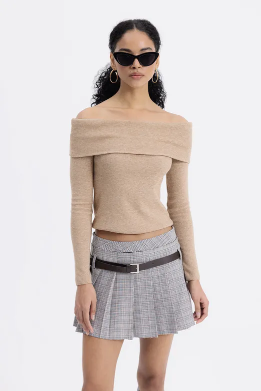 Bayan Bej Madonna Yakalı Kazak - BSL