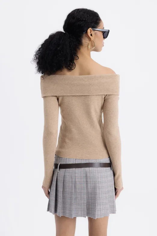 Bayan Bej Madonna Yakalı Kazak - BSL