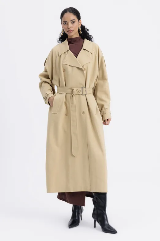 Bayan Camel Oversize Astarlı Trençkot - BSL